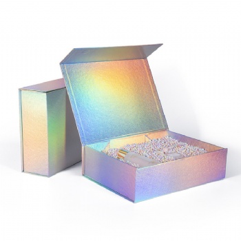 Hot Sale Iridescent Holographic Custom Cardboard Foldable Flat Pack Gift Boxes Packaging