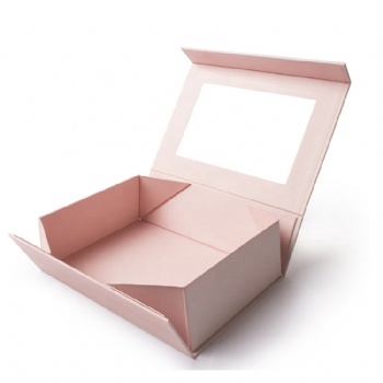 High Quality Pink Cardboard Custom Foldable Magnetic Gift Box With Transparent Window