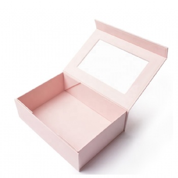 High Quality Pink Cardboard Custom Foldable Magnetic Gift Box With Transparent Window