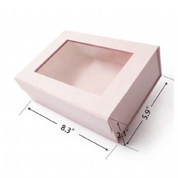 High Quality Pink Cardboard Custom Foldable Magnetic Gift Box With Transparent Window