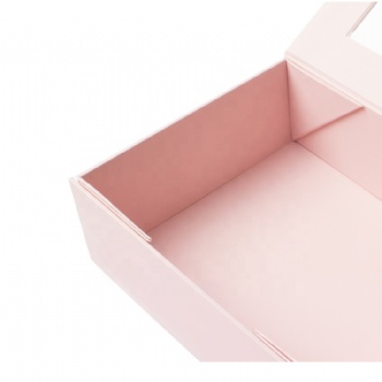 High Quality Pink Cardboard Custom Foldable Magnetic Gift Box With Transparent Window