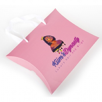 Fancy Design Customized Pink Hair Extensions Pillow Packaging Box With Satin Handles