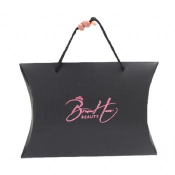 Fancy Design Customized Pink Hair Extensions Pillow Packaging Box With Satin Handles