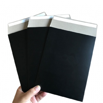 Custom printed black rigid cardboard mailer envelope packaging with self seal