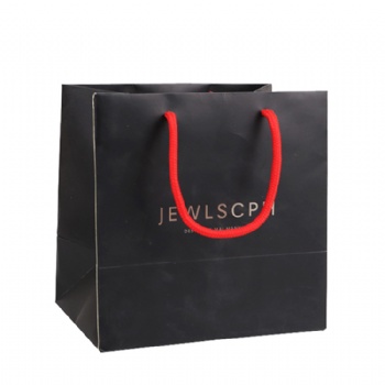 High Quality Ribbon Handles Luxury Custom Shopping Black Paper Bag With Logo