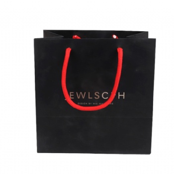 High Quality Ribbon Handles Luxury Custom Shopping Black Paper Bag With Logo