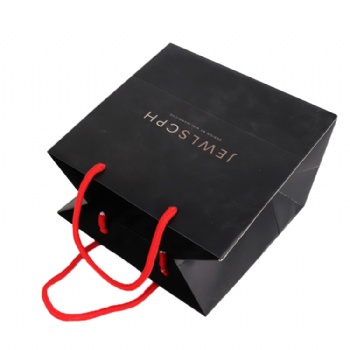 High Quality Ribbon Handles Luxury Custom Shopping Black Paper Bag With Logo